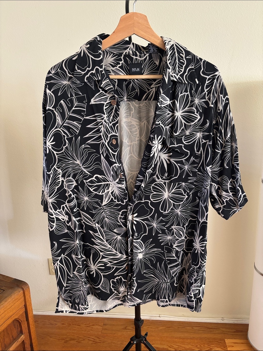 Black & White Floral Camp-Collar Button-Down Shirt